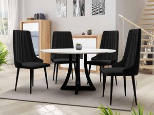 Okrúhly jedálenský stôl 100 cm so 4 stoličkami TULZA 1 - lesklý čiernobiely / čierny