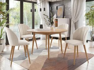 Okrúhly jedálenský stôl 120 cm so 4 stoličkami NOWEN 1 - prírodné drevo / béžový