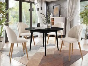 Jedálenský stôl 100 cm so 4 stoličkami NOWEN 1 - čierny / prírodné drevo / béžový