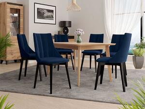 Rozkladací jedálenský stôl so 6 stoličkami NOWEN 2 - prírodné drevo / čierny / modrý
