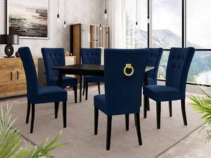 Luxusný jedálenský set NOWEN 3 - čierny / modrý + pozlátené klopadlo