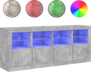 Komoda s LED svetlami betónovo sivá 163x37x67 cm