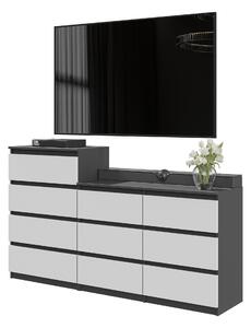 Veľká komoda GABRIEL 160 cm – antracitová / matná biela – moderná komoda s 10 zásuvkami