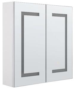 Zrkadlová skrinka do kúpeľne biela strieborná preglejka sklo 60 x 60 cm s LED osvetlením moderný štýl