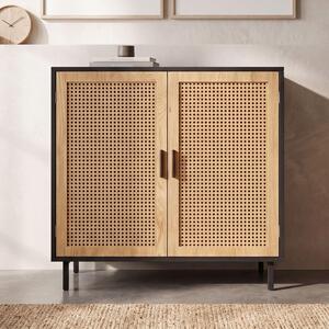FineBuy Príborník 80x86,5x40 cm Komoda čierna s viedenským prútím Vysoká komoda Nadčasová podlahová skriňa Obývacia izba s 2 dverami Príborník ratan