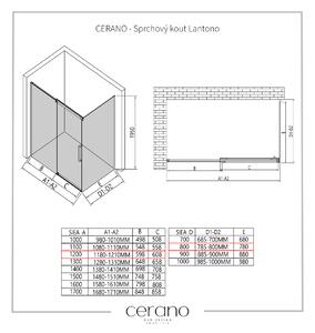CERANO - Sprchovací kút Lantono L/P - chróm, transparentné sklo - 120x80 cm - posuvný