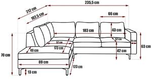 Rohová sedačka ORLIN - sivá / kovové nožičky