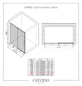 CERANO - Sprchové posuvné dvere Lantono L/P - chróm, transparentné sklo - 160x195 cm