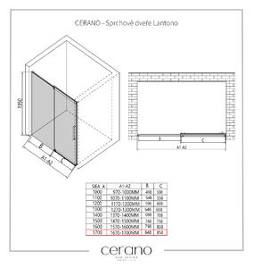CERANO - Sprchové posuvné dvere Lantono L/P - chróm, transparentné sklo - 170x195 cm