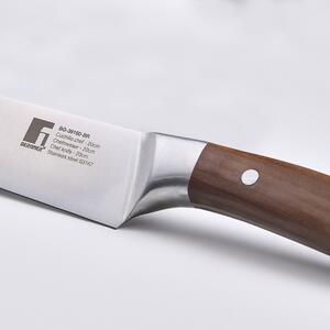 Kuchársky nôž Bergner z nehrdzavejúcej ocele a bukového dreva / ergonomická rukoväť / 20 cm / strieborná / hnedá