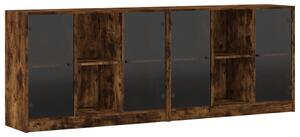 Knižnica s dvierkami dymový dub 204x37x75 cm kompozitné drevo