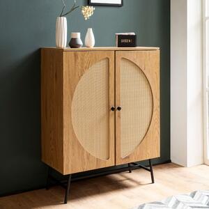 Príborník 80x103x39 cm highboard dub Imitácia s ratanovým výpletom moderný, vysoká komoda, stojacia skriňa s 2 dvierkami, komoda príborník obývačka | Wohnling