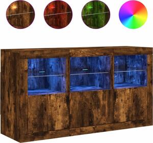 Komoda s LED svetlami dymový dub 123x37x67 cm