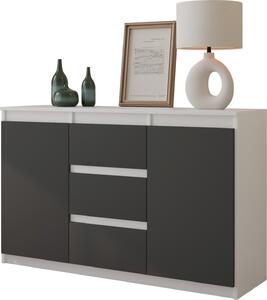 FURNICA - MIKEL - Komoda s 3 zásuvkami a 2 dvierkami - biela matná / atracitovo sivá V75cm Š120cm H35cm