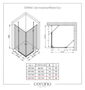 CERANO - Sprchovací kút Marino Duo Ľ/P - chróm, transparentné sklo - 120x120 cm - krídlový