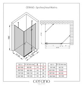 CERANO - Sprchovací kút Marino L/P - chróm, transparentné sklo - 90x90 cm - krídlový