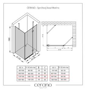 CERANO - Sprchovací kút Marino L/P - chróm, transparentné sklo - 110x90 cm - krídlový