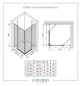 CERANO - Sprchovací kút Marino Duo Ľ/P - chróm, transparentné sklo - 90x90 cm - krídlový