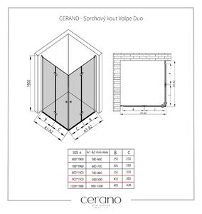 CERANO - Sprchovací kút Volpe Duo L/P - čierna matná, transparentné sklo - 90x90 cm - skladacia