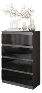 Vysoká Komoda So 4 Zásuvkami 92 Cm - Antracit / Čierny Vysoký Lesk, Ideálna Do Obývačky A Spálne