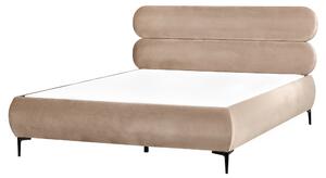 Posteľ sivobéžová zamatové čalúnenie čierne kovové nohy 160 x 200 cm lamelový rošt s čelom klasický minimalistický štýl spálňa