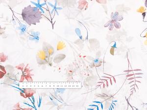 Bavlnená látka/plátno Sandra SA-290 Farebné lučne kvety na bielom - šírka 160 cm