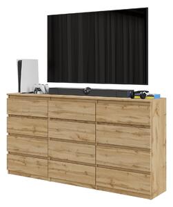 Veľká TV skrinka / komoda GABRIEL s 12 zásuvkami – 180 cm – dub Wotan – moderná komoda do obývacej izby