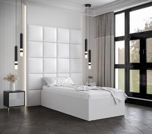 Jednolôžko s čalúnenými panelmi MIA 3 - 90x200, biele, biele panely z ekokože