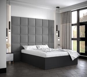 Manželská posteľ s čalúnenými panelmi MIA 3 - 140x200, čierna, šedé panely
