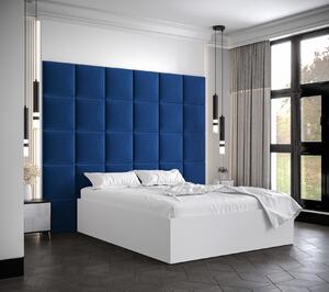 Manželská posteľ s čalúnenými panelmi MIA 3 - 140x200, biela, modré panely