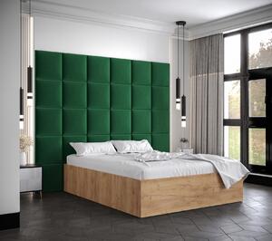Manželská posteľ s čalúnenými panelmi MIA 3 - 140x200, dub zlatý, zelené panely