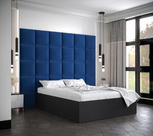 Manželská posteľ s čalúnenými panelmi MIA 3 - 140x200, čierna, modré panely