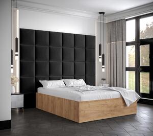 Manželská posteľ s čalúnenými panelmi MIA 3 - 160x200, dub zlatý, čierne panely