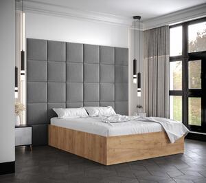 Manželská posteľ s čalúnenými panelmi MIA 3 - 160x200, dub zlatý, šedé panely