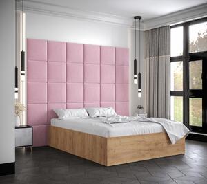 Manželská posteľ s čalúnenými panelmi MIA 3 - 140x200, dub zlatý, ružové panely