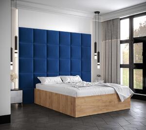 Manželská posteľ s čalúnenými panelmi MIA 3 - 140x200, dub zlatý, modré panely