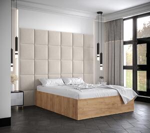 Manželská posteľ s čalúnenými panelmi MIA 3 - 140x200, dub zlatý, béžové panely