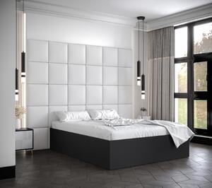 Manželská posteľ s čalúnenými panelmi MIA 3 - 160x200, čierna, biele panely z ekokože