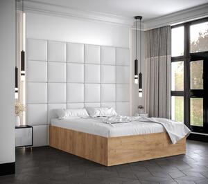 Manželská posteľ s čalúnenými panelmi MIA 3 - 160x200, dub zlatý, biele panely z ekokože