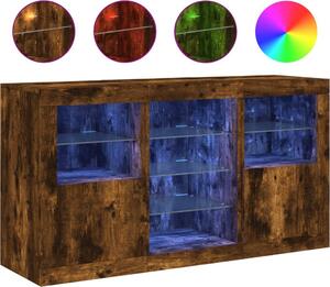 Komoda s LED svetlami dymový dub 123x37x67 cm