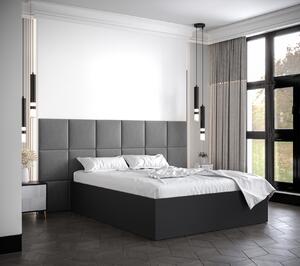Manželská posteľ s čalúnenými panelmi MIA 4 - 160x200, čierna, šedé panely