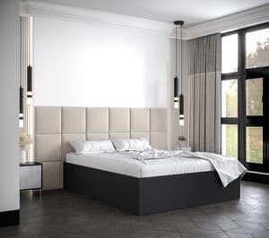 Manželská posteľ s čalúnenými panelmi MIA 4 - 140x200, čierna, béžové panely