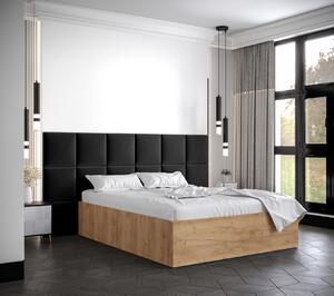 Manželská posteľ s čalúnenými panelmi MIA 4 - 160x200, dub zlatý, čierne panely