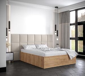 Manželská posteľ s čalúnenými panelmi MIA 4 - 140x200, dub zlatý, béžové panely