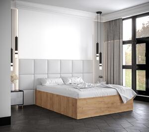 Manželská posteľ s čalúnenými panelmi MIA 4 - 160x200, dub zlatý, biele panely z ekokože