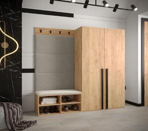Predsieňový nábytok s čalúnenými panelmi HARRISON - dub zlatý, béžové panely