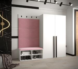 Predsieňový nábytok s čalúnenými panelmi HARRISON - biely, ružové panely