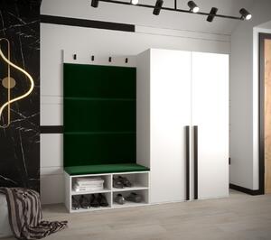 Predsieňový nábytok s čalúnenými panelmi HARRISON - biely, zelené panely