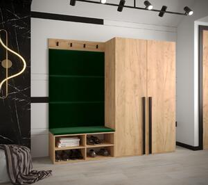 Predsieňový nábytok s čalúnenými panelmi HARRISON - dub zlatý, zelené panely