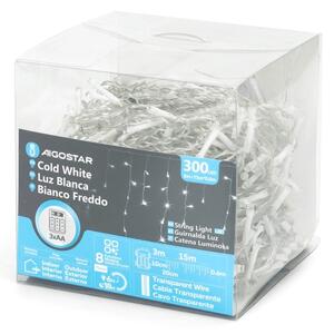 Aigostar - LED vonkajší vianočný reťaz 300xLED/8 funkcií 3xAA 18x06m IP44 studená biela